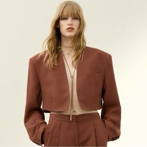 H&M Studio Capsule Brown Linen-Blend Cropped  Blazer. Large. NWT. SOLD OUT